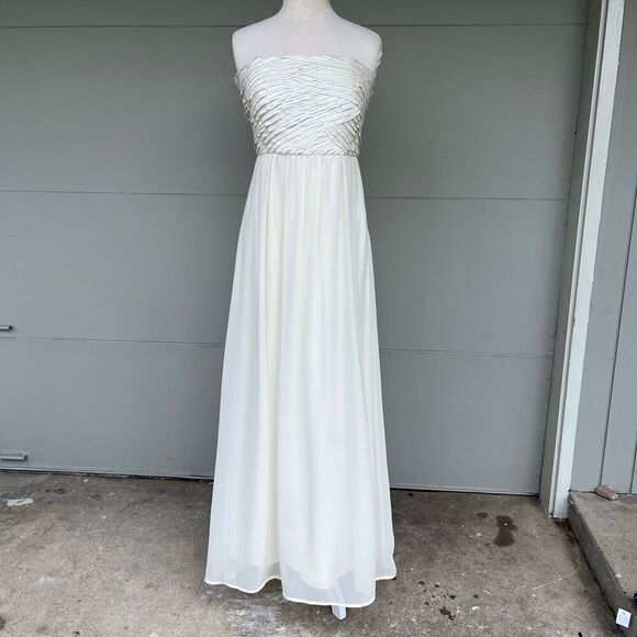 Calvin Klein Silk Strapless Maxi Dress Size 8 Bridal Wedding Gown Formal White - Picture 1 of 14